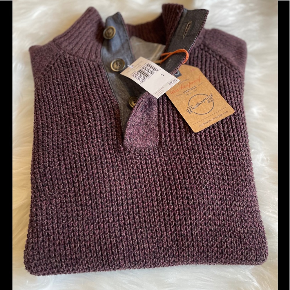 Weatherproof tri -color neck button down sweater